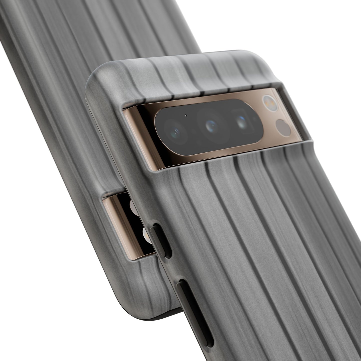 Ribbed metal texture phone case for iPhone, tough protective cover by Printify with durable metal-style design.