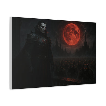 Red moon vampire lord matte canvas print featuring dark, gothic artwork on high-quality canvas by Printify.