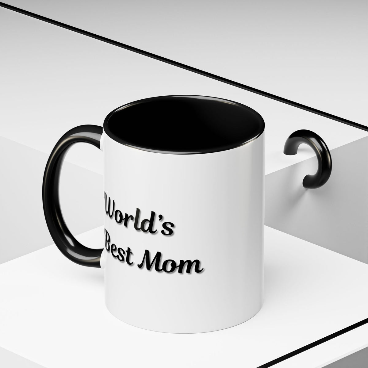 Black-Trim Ceramic Mug with "World's Best Mom" message, perfect for Mother's Day, by Printify.