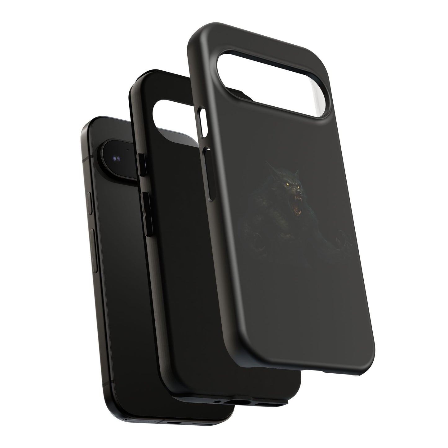 Dark werewolf graphic phone case by Printify, tough protective cover featuring a fierce monster design for smartphones.
