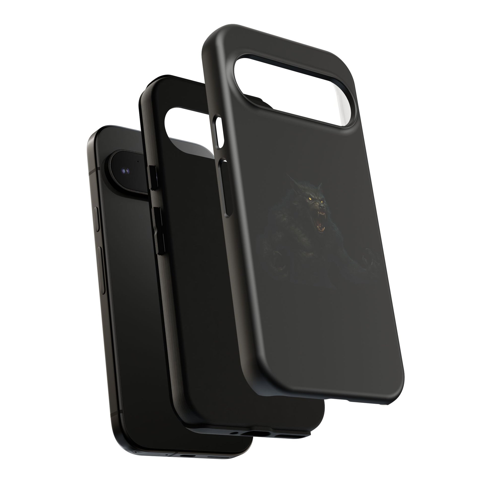 Dark werewolf graphic phone case by Printify, tough protective cover featuring a fierce monster design for smartphones.