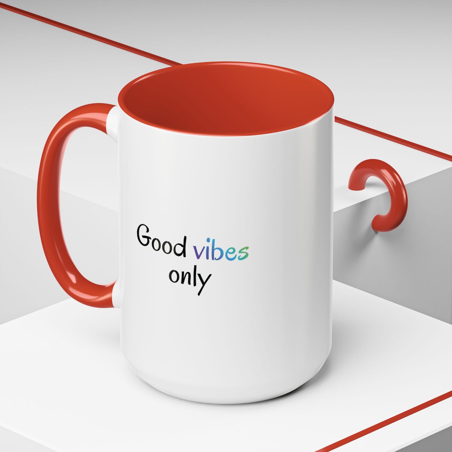 Good Vibes Only Accent Coffee Mug - Positive Energy 11 & 15oz Cup for Happiness, Inspirational Gift, Morning Motivation, Ceramic Tea Cup,