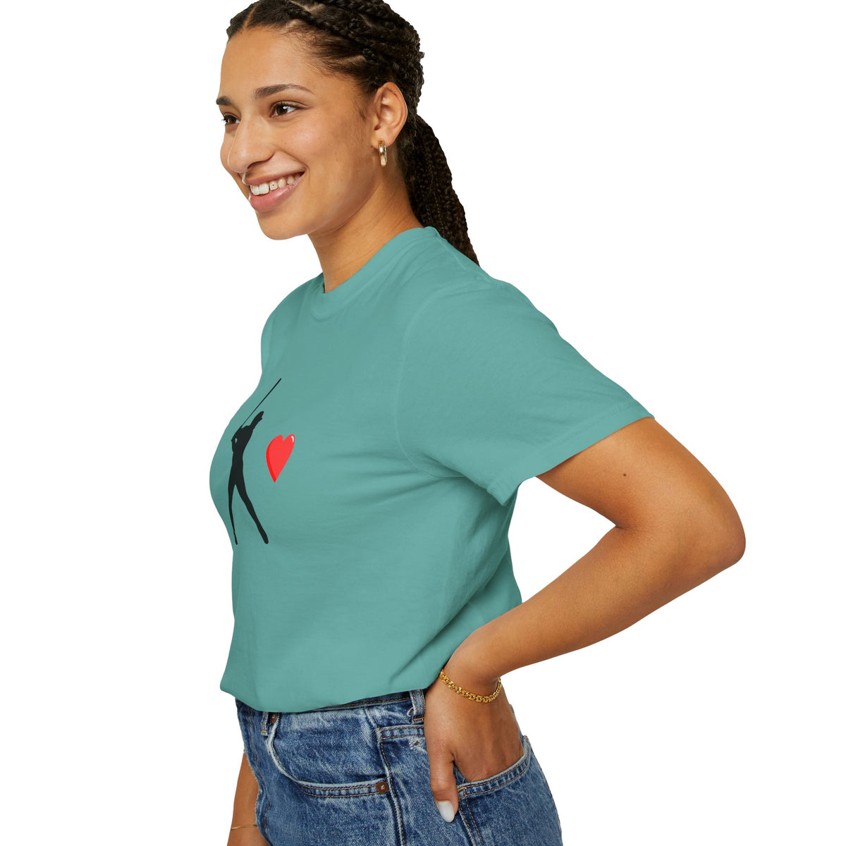Printify baseball batter heart T-shirt showing a playful graphic print on a casual cotton T-shirt.