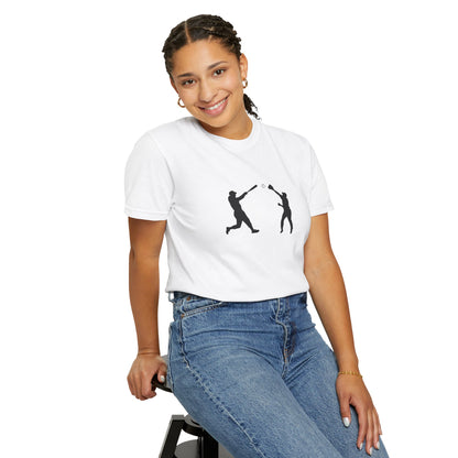 Black baseball silhouette graphic T-shirt for men, featuring minimal baseball player design on soft cotton fabric.