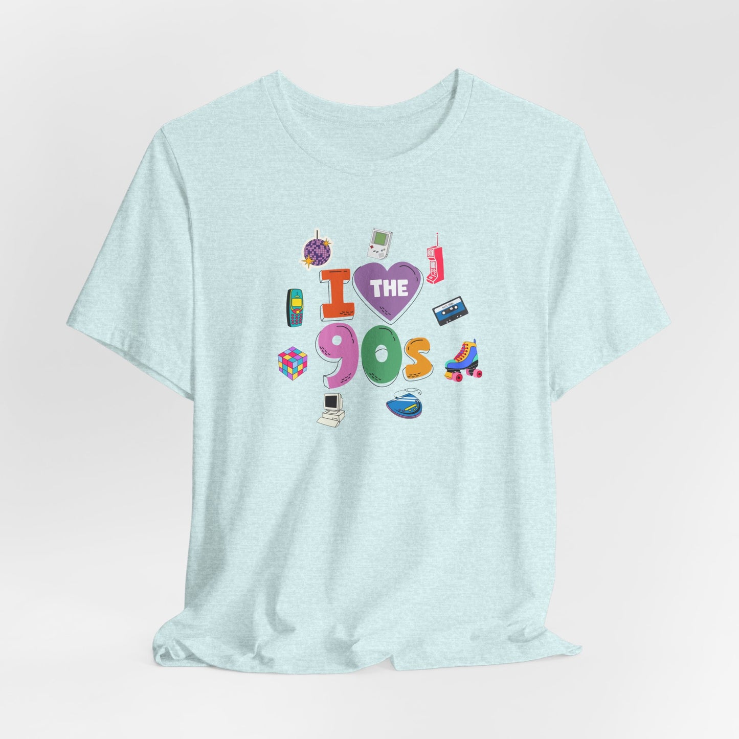 I  Love the 90's Short Sleeve Tee - Retro Graphic Tee, Vintage Style Shirt, Perfect for Casual Outings, 90s Nostalgia Apparel