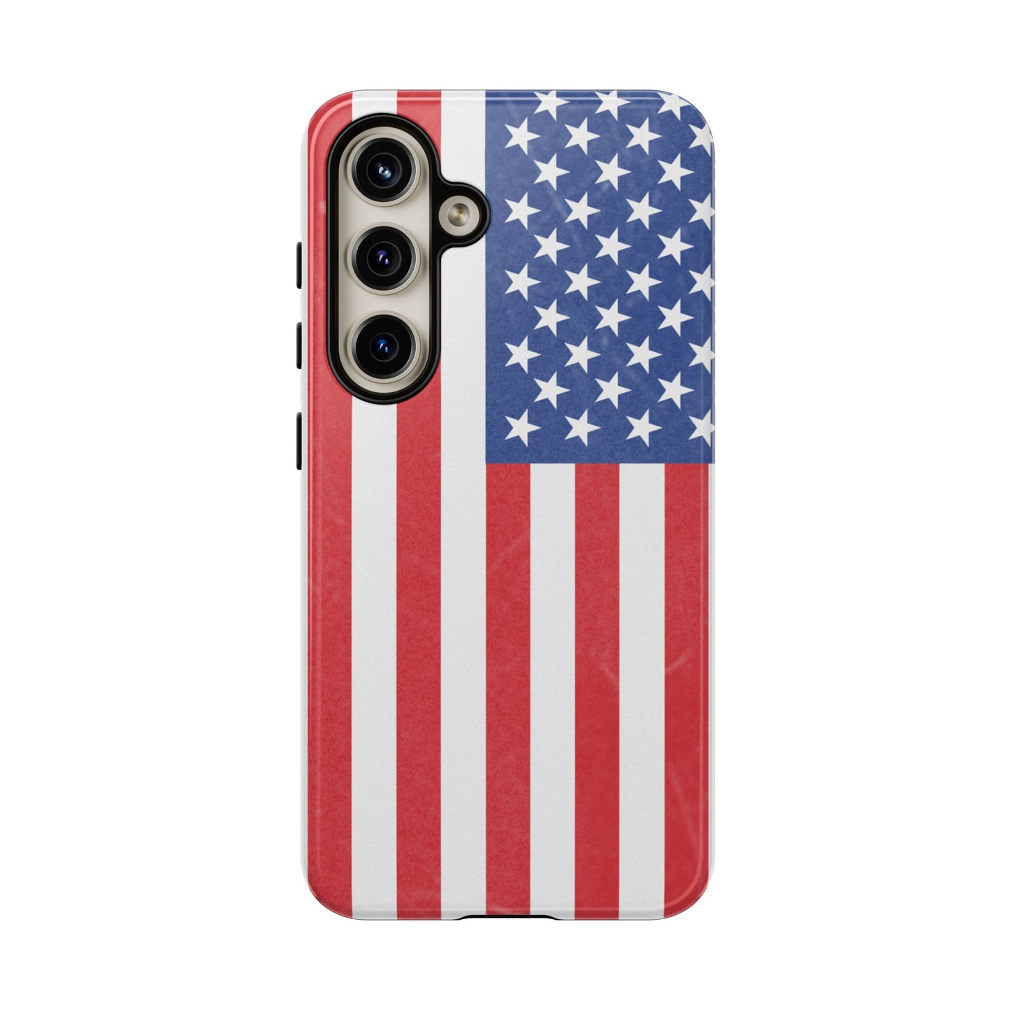 American flag tough phone case for iPhone by Printify, featuring durable patriotic design with bold red, white, and blue stripes and stars.