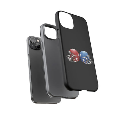 Red and blue football helmet tough phone case for iPhone, durable protective cover with athletic design by Printify.