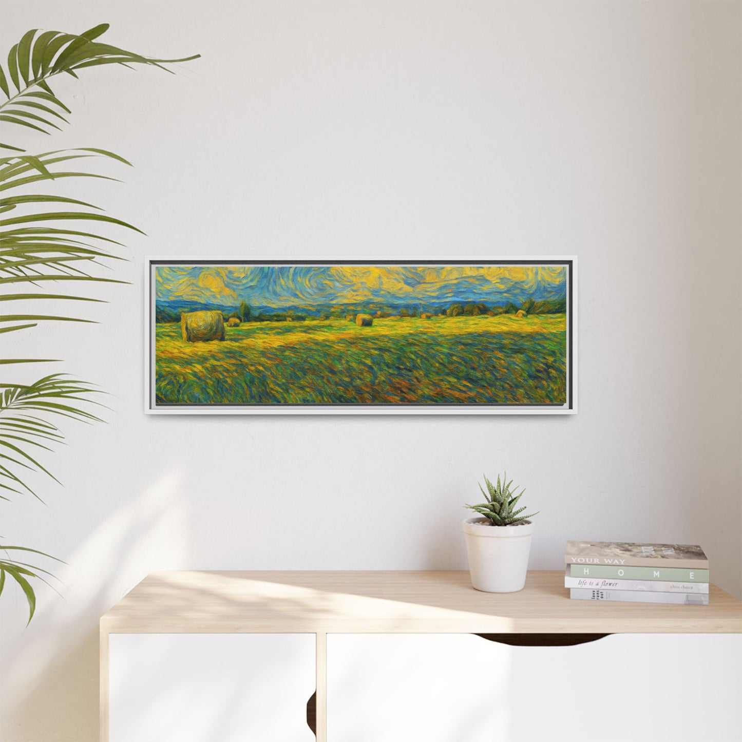 Framed landscape matte canvas print in multiple colors by Printify, showcasing a scenic, colorful nature scene.