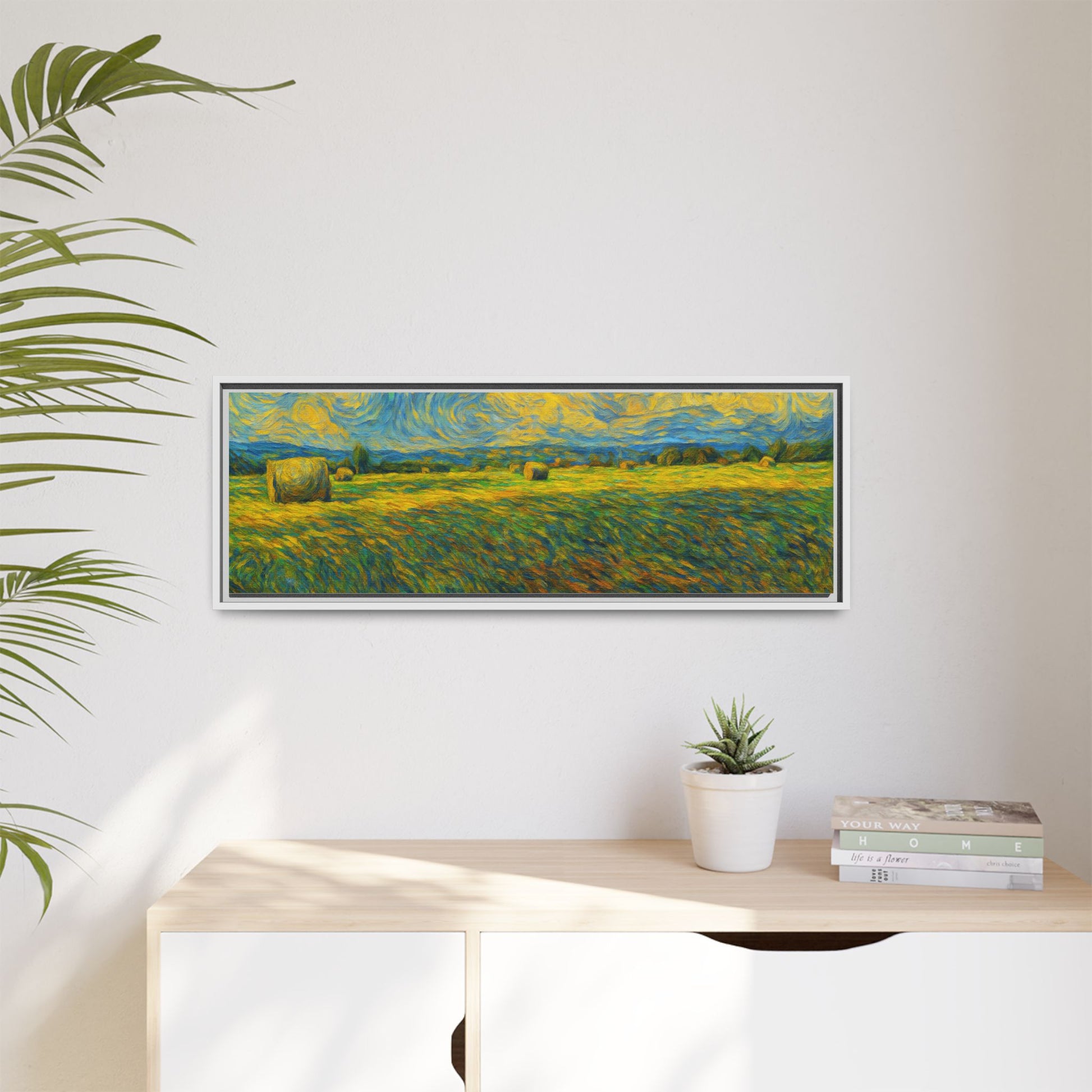 Framed landscape matte canvas print in multiple colors by Printify, showcasing a scenic, colorful nature scene.