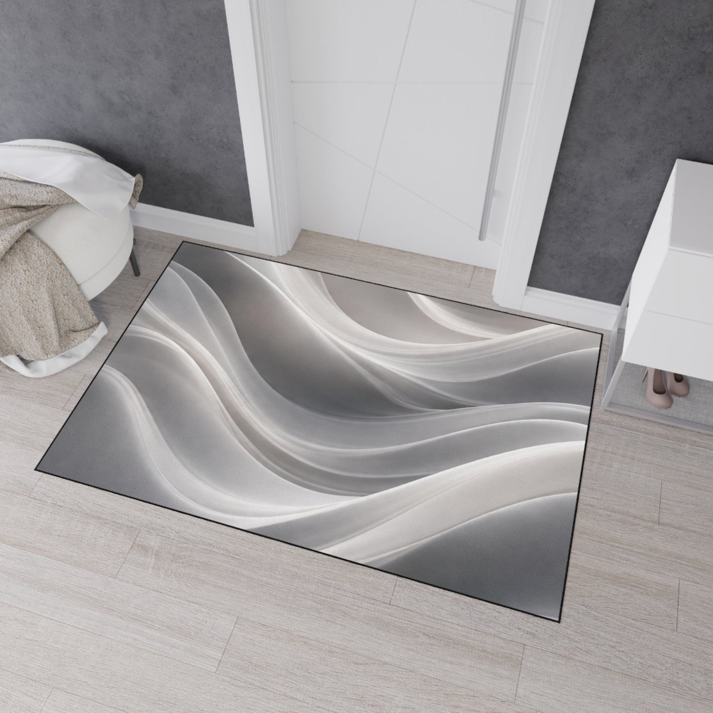 Abstract Gray Wave Floor Mat | Modern Entryway Rug, Non-Slip