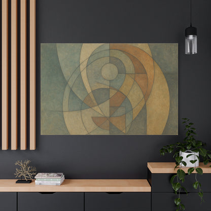 Abstract geometric circles on matte canvas, modern wall art by Printify showcasing vibrant colors and bold shapes.