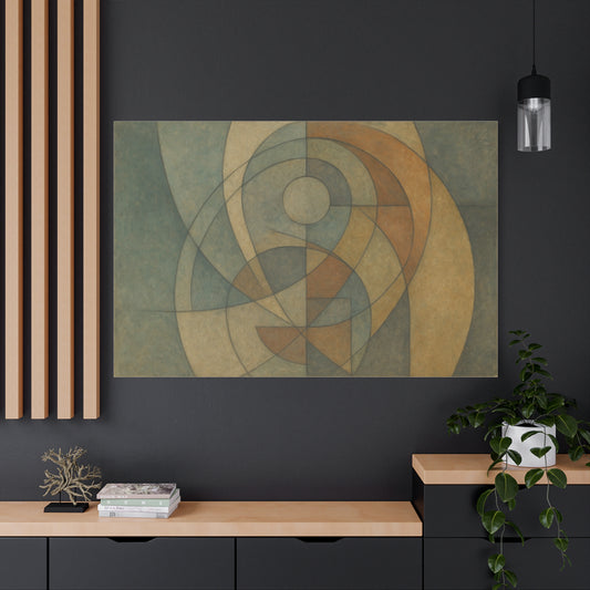 Abstract geometric circles on matte canvas, modern wall art by Printify showcasing vibrant colors and bold shapes.