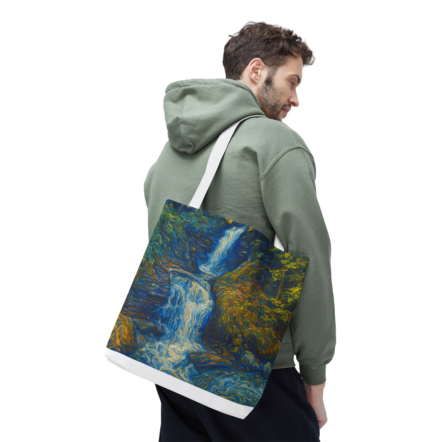 Nature-Inspired Tote Bag, Artistic Eco-Friendly Shopper, Waterfall Design, Reusable Market Bag, Gift for Nature Lovers - TRV