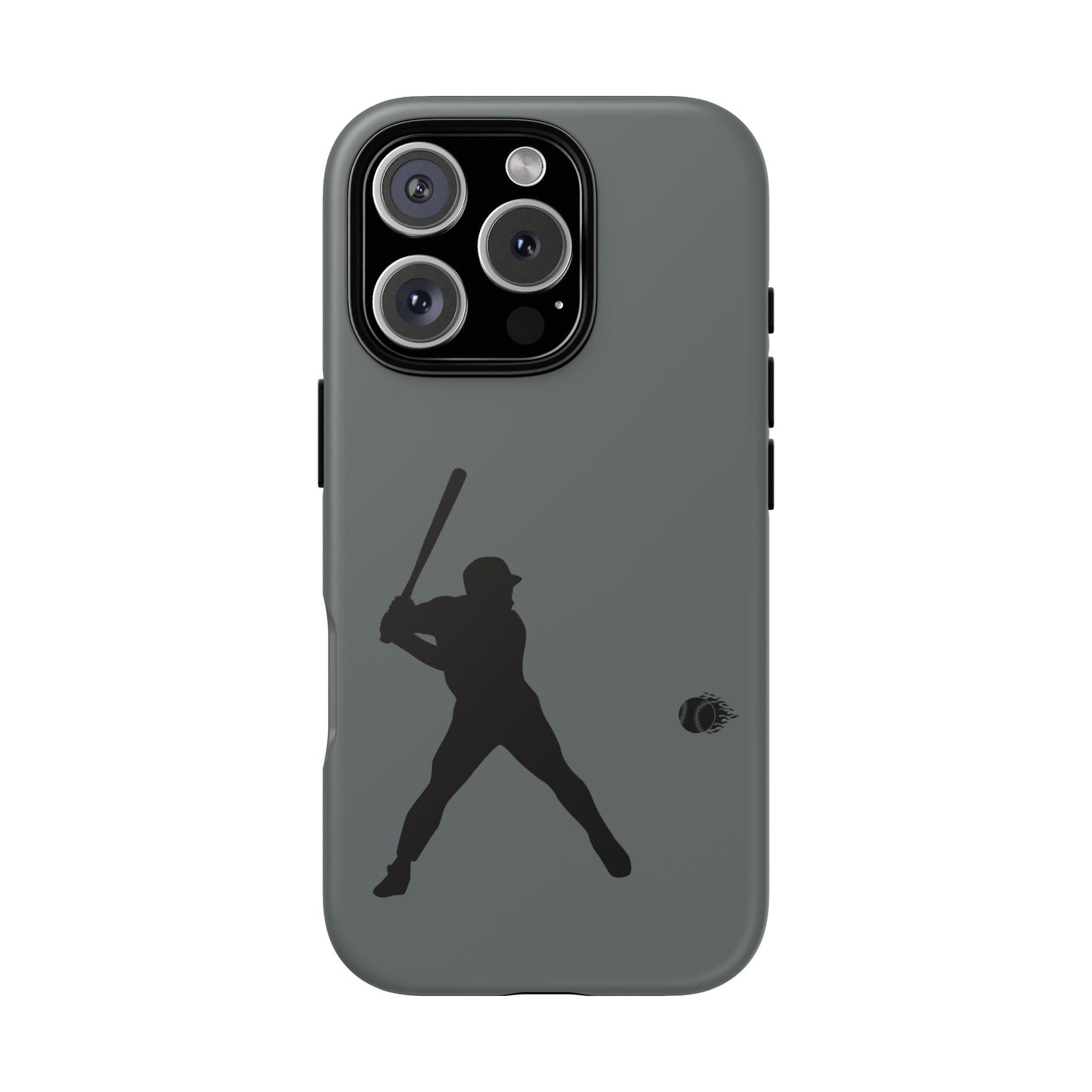 Black baseball silhouette tough phone case for iPhone, protective sporty design by Printify, durable and stylish accessory.