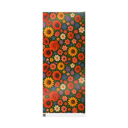 Floral Folk Art Wrapping Paper Roll — Bright Vintage Flower Gift Wrap