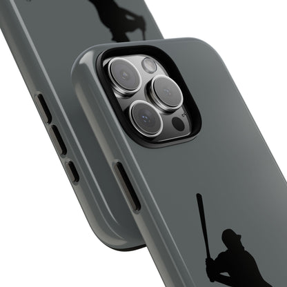 Black baseball silhouette tough phone case for iPhone, protective sporty design by Printify, showcasing a durable, rugged cover.
