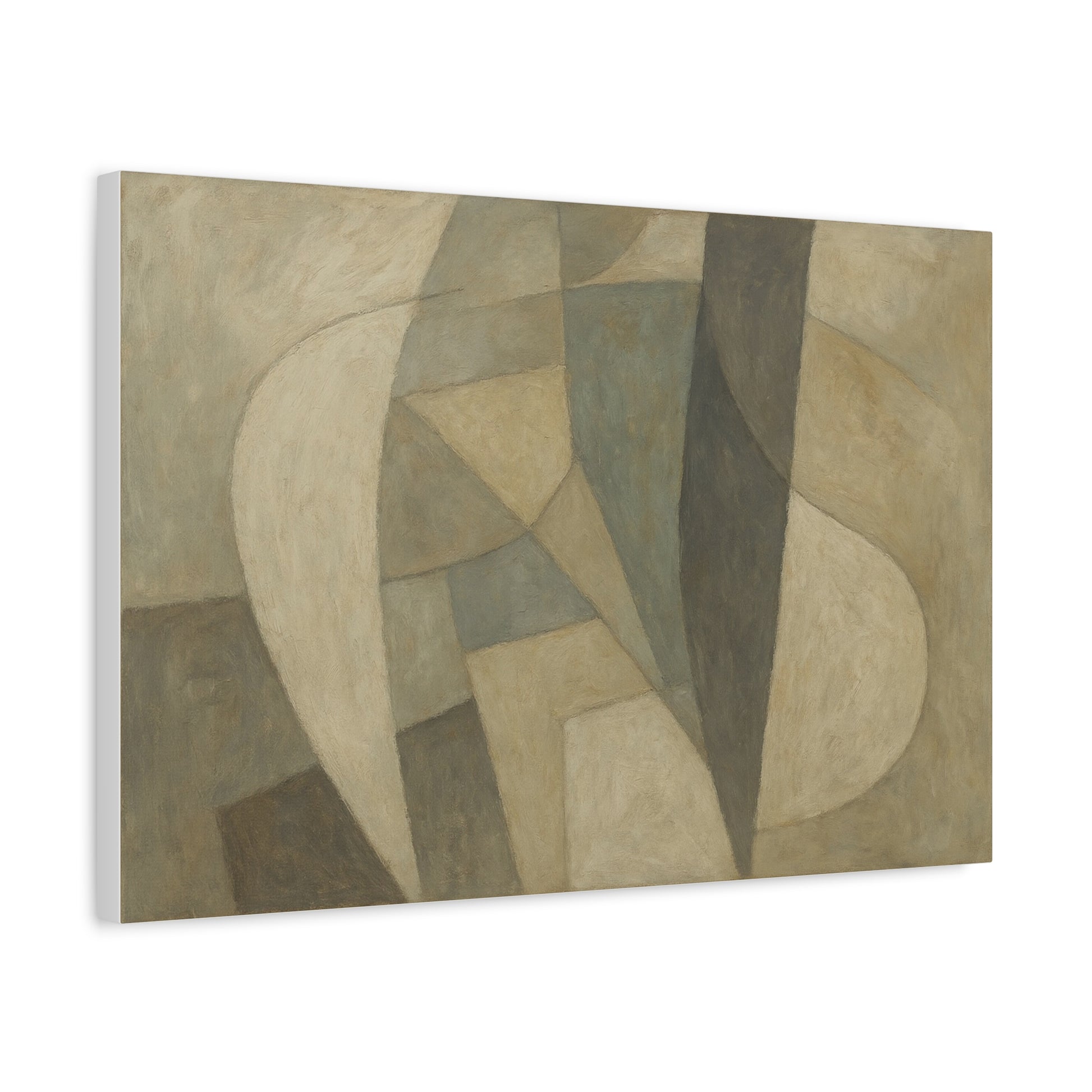 Abstract neutral geometric shapes on matte canvas, modern wall art by Printify featuring minimalist design.
