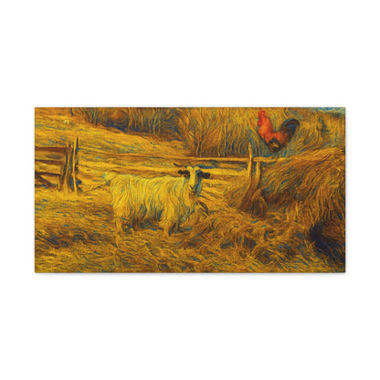 Farmhouse Canvas Wall Art - Rustic Animal Decor, Goat and Rooster Painting, Country Home, Farmhouse Style, Gift for Farmers - TRV