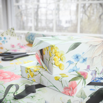 Floral Watercolor Wrapping Paper Roll — Pastel Flowers Gift Wrap for Mother's Day & Spring