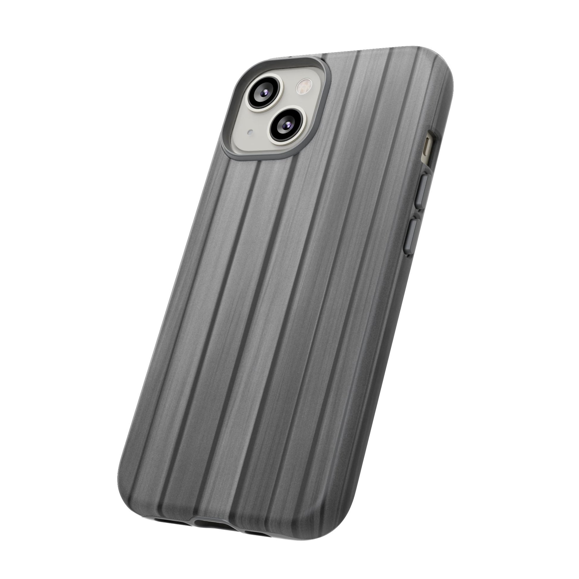 Ribbed metal texture phone case for iPhone, tough protective design by Printify, showcasing a durable, stylish cover.