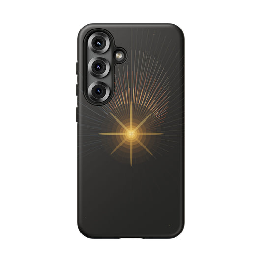 Tough Cases - Radiant Star Phone Case, Protective Black Shockproof Cover with Golden Light Design