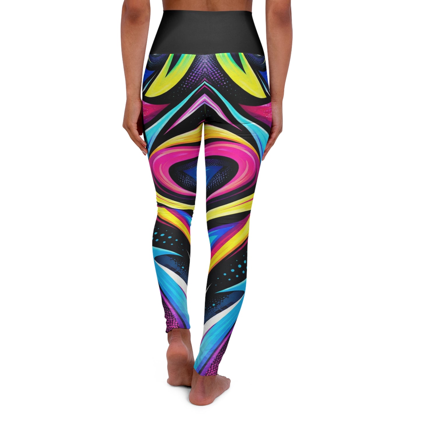 Neon Swirl Pattern High Waisted Yoga Leggings | Colorful Abstract Fitness Wear