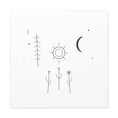 Minimal Sun Moon Botanical Canvas | Stretched Matte Wall Art