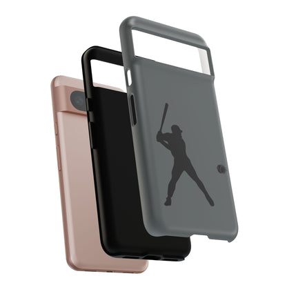 Black baseball silhouette tough phone case for iPhone, protective and sporty design by Printify with rugged edges.