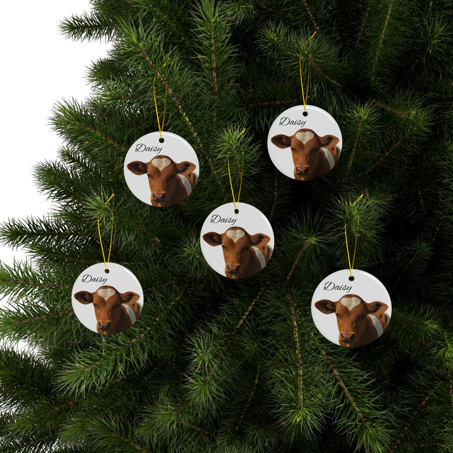 Heart-Spot Calf ceramic ornament with personalized name option, featuring a cute heart design and decorative details.