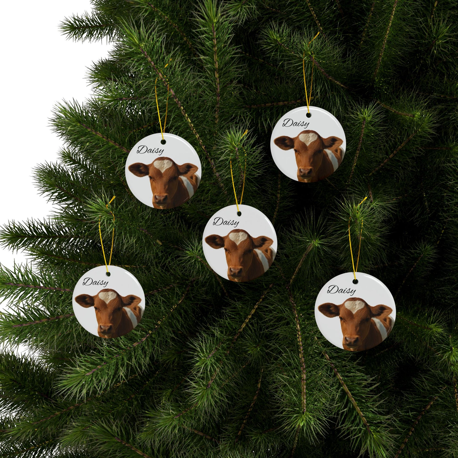 Heart-Spot Calf ceramic ornament with personalized name option, featuring a cute heart design and decorative details.
