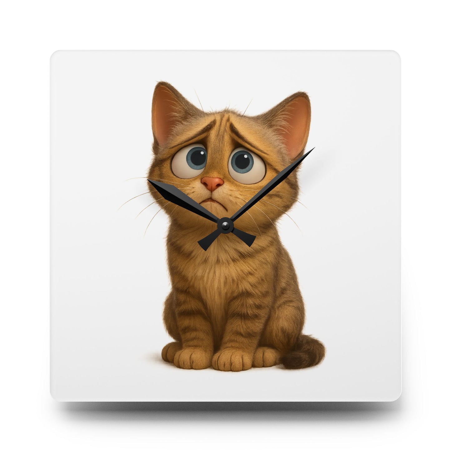 Sad Cartoon Kitten Acrylic Wall Clock – Cute Nursery Cat Decor