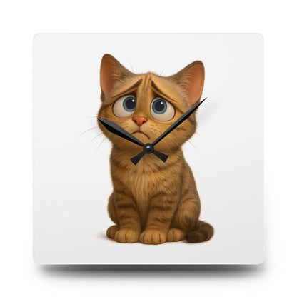Sad Cartoon Kitten Acrylic Wall Clock – Cute Nursery Cat Decor