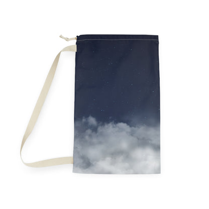 Printify Night Sky Clouds laundry bag with drawstring canvas tote, featuring a celestial cloud design for storing laundry.