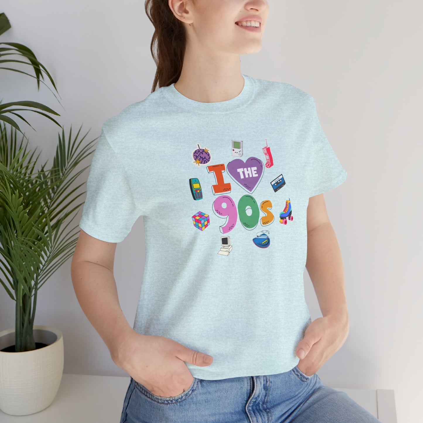I  Love the 90's Short Sleeve Tee - Retro Graphic Tee, Vintage Style Shirt, Perfect for Casual Outings, 90s Nostalgia Apparel