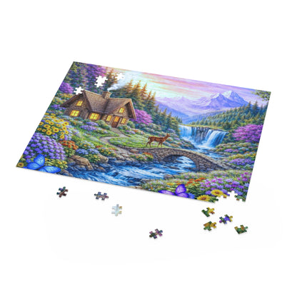 Scenic Mountain Cottage Jigsaw Puzzle — 120/252/500-Piece Nature Landscape Puzzle