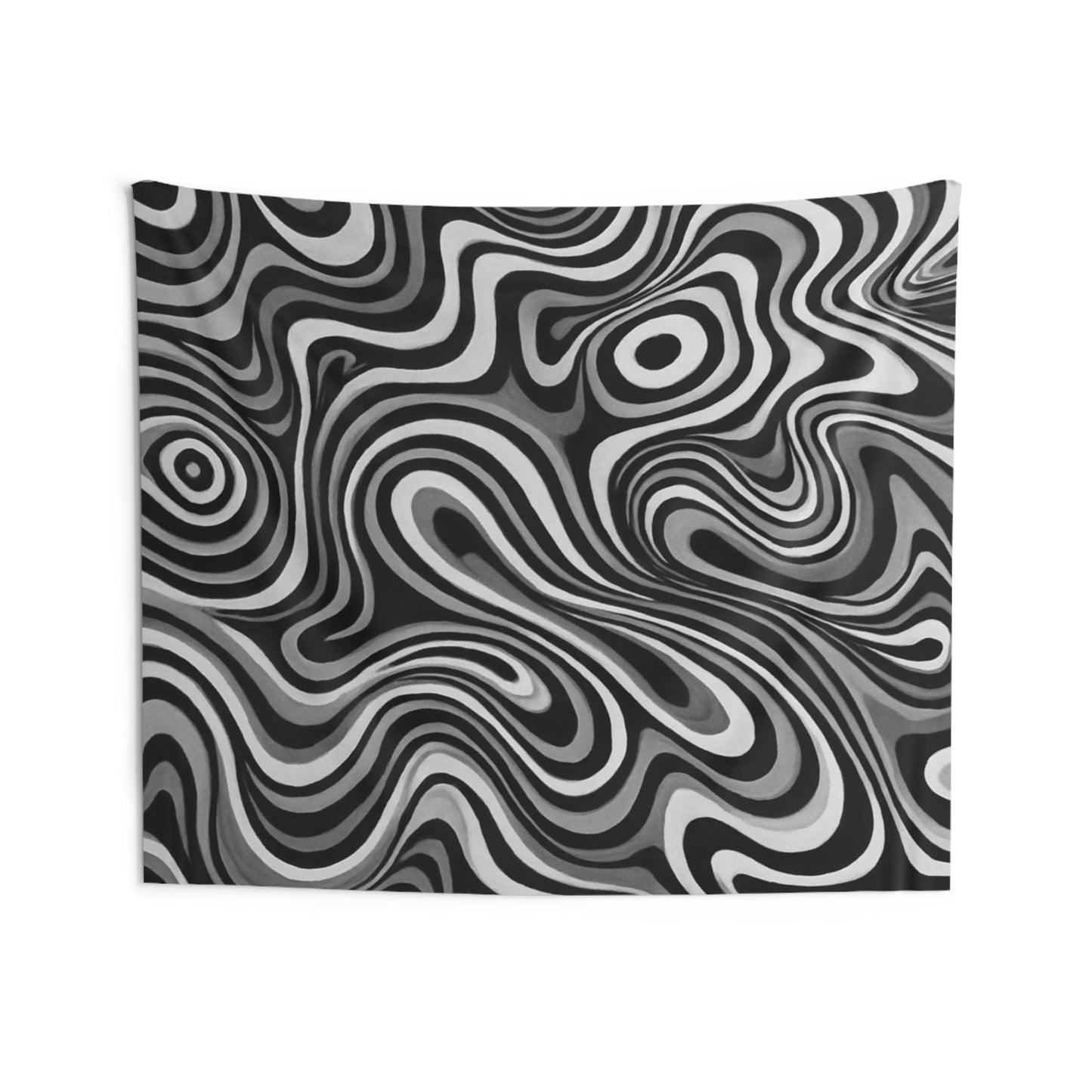 Psychedelic Swirl Wall Tapestry — Black & White Retro Optical Art
