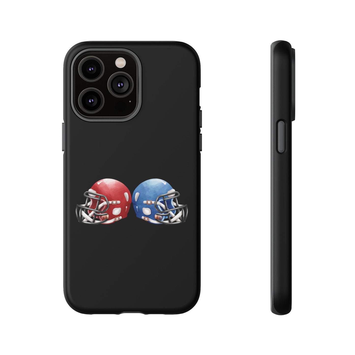 Red and blue football helmet tough phone case for iPhone by Printify, offering durable protection with a bold sports design.