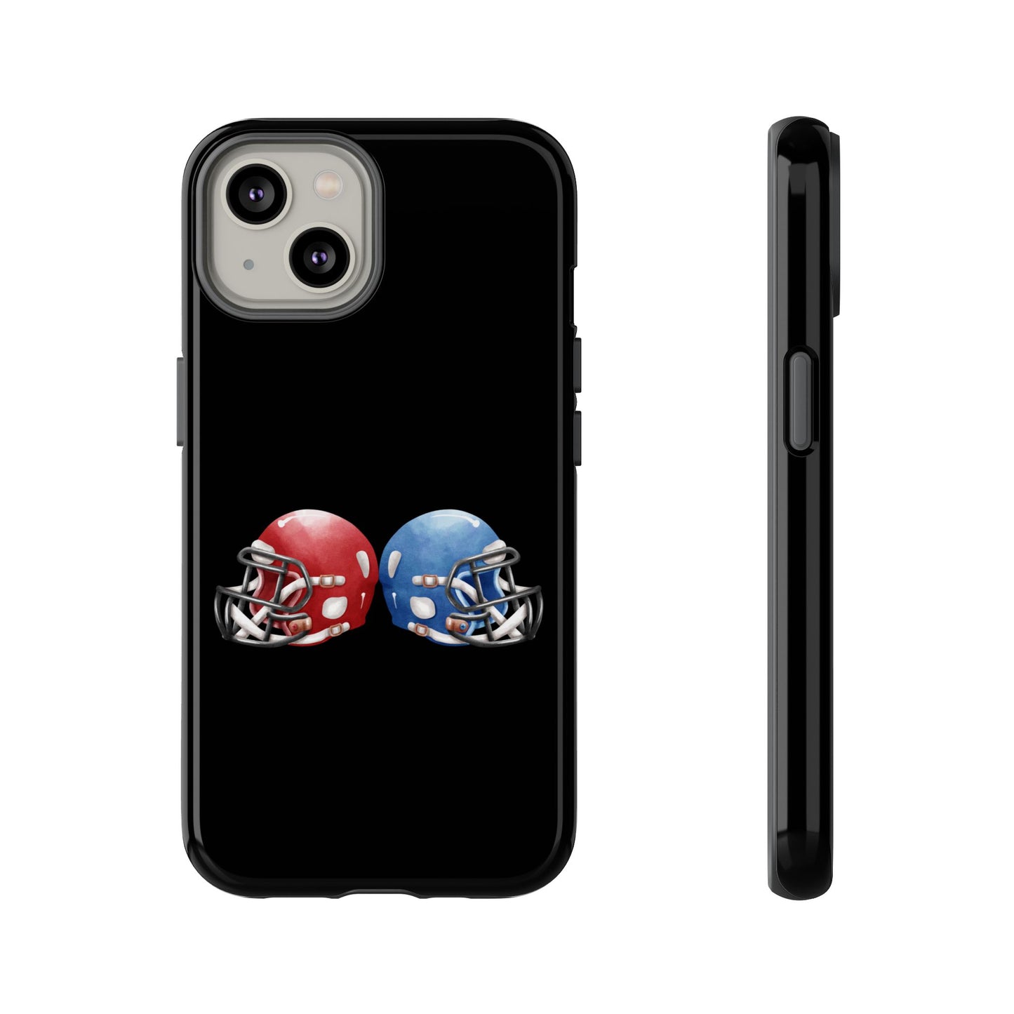 Red and blue football helmet tough phone case for iPhone, protective Printify cover with detailed helmet graphics.