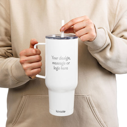 Custom engraved 40oz insulated tumbler with handle, lid and straw