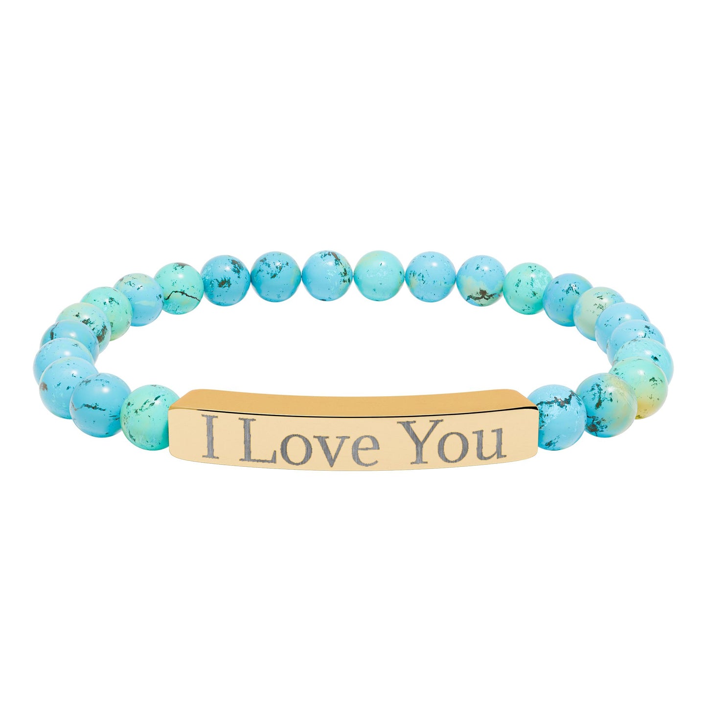 Natural stone stretch bracelet with engraved "I Love You" message, stylish accessories by Printify featuring smooth stones.