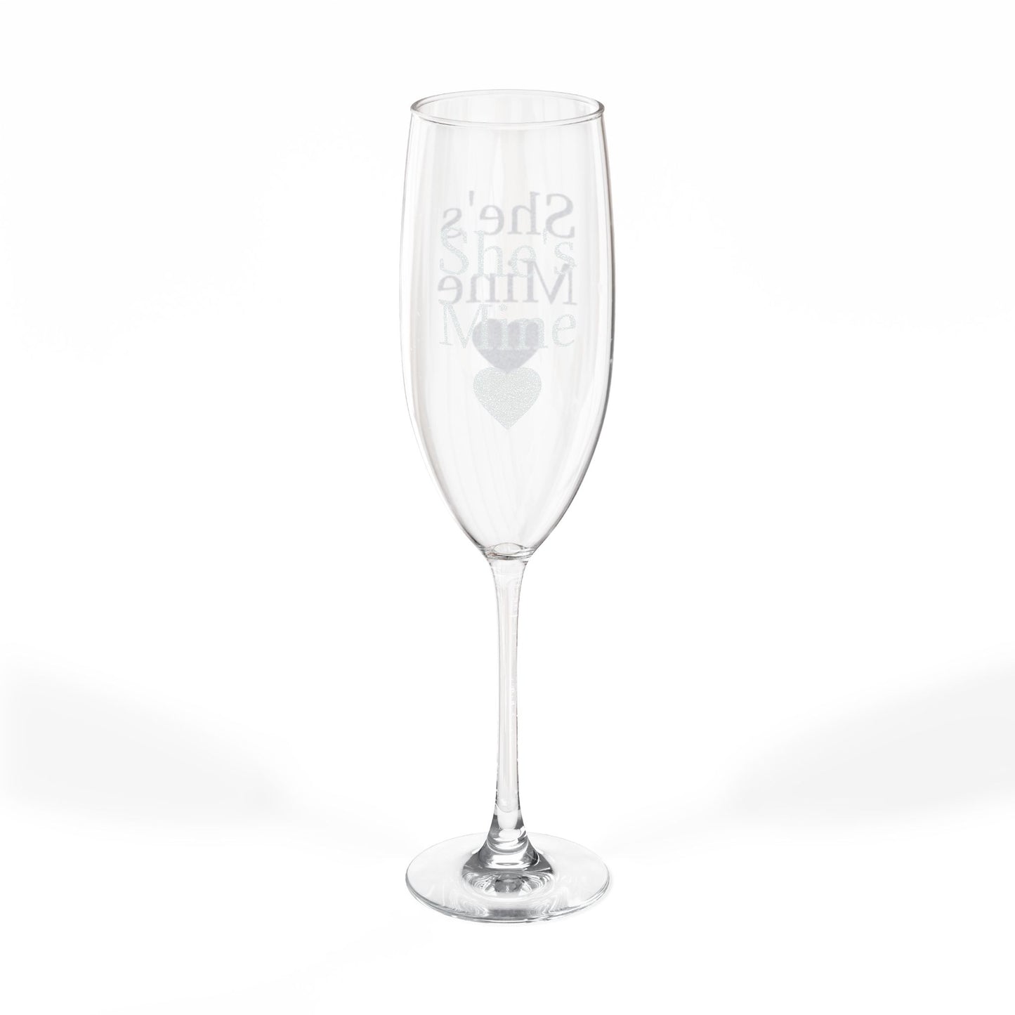 Engraved 8oz Champagne Flute – 'She’s the Mrs.' Bridal Toast Glass