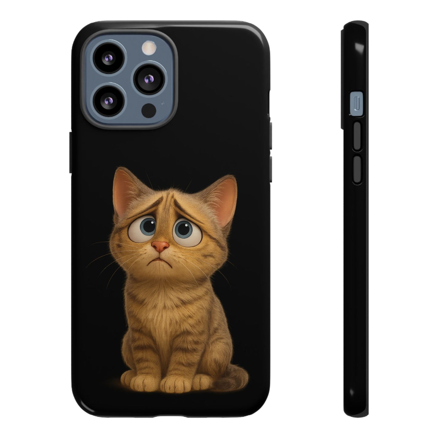 Cute sad kitty print phone case for iPhone, protective and stylish cat-themed accessory by Printify.
