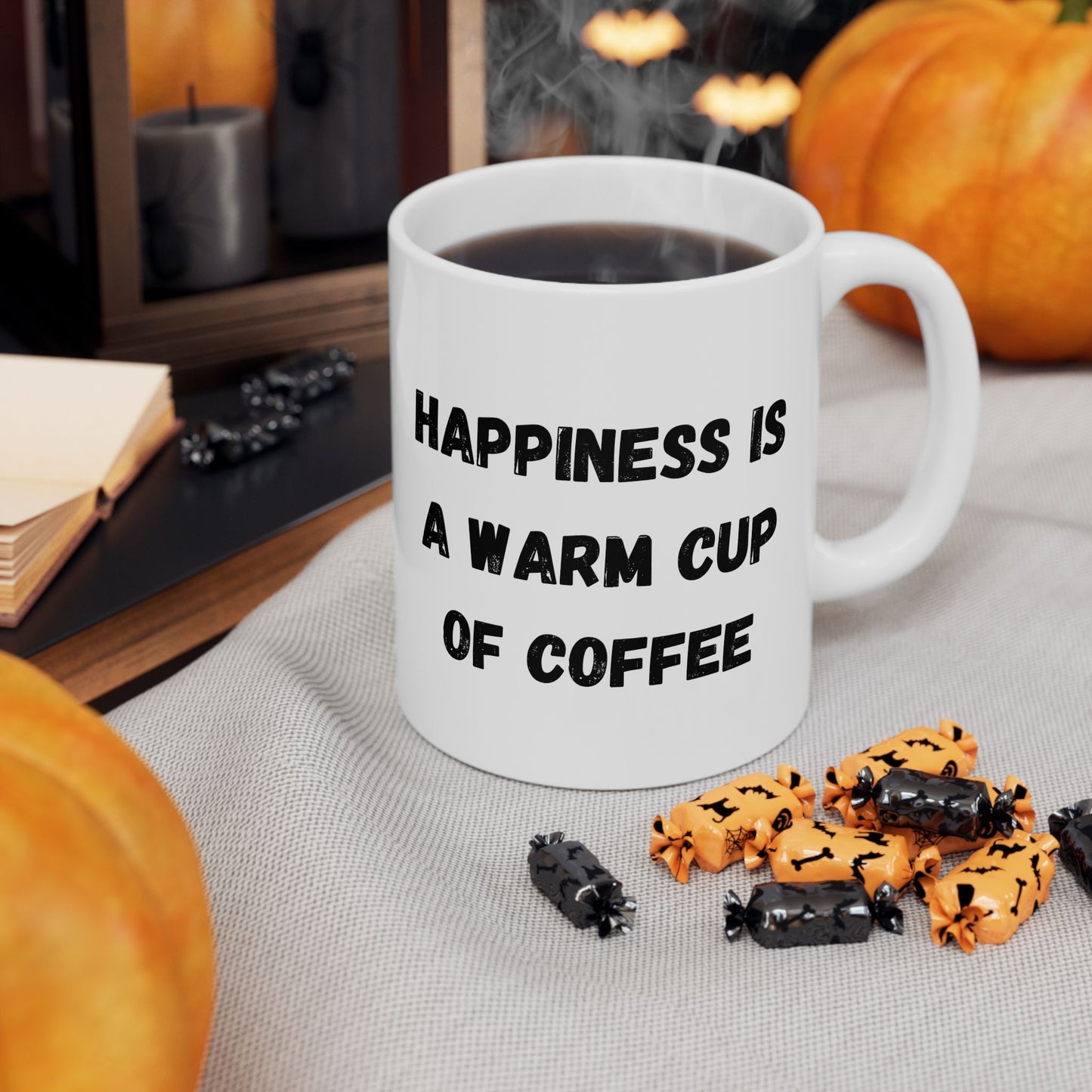 Inspirational Ceramic Coffee Mug - Happiness is a Warm Cup of Coffee - Perfect Gift for Coffee Lovers - TRV