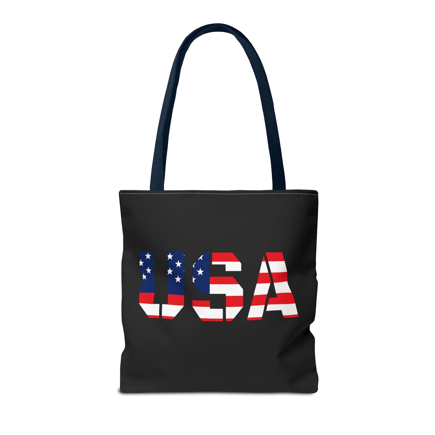 Patriotic USA flag tote bag by Printify, reusable summer carryall with 4th of July stars and stripes design.