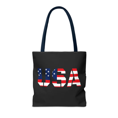 Patriotic USA flag tote bag by Printify, reusable summer carryall with 4th of July stars and stripes design.