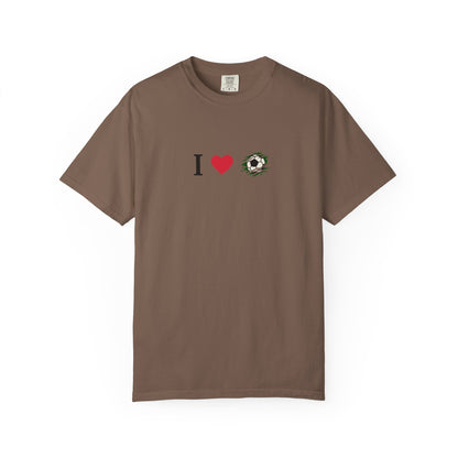 I Love Football (Soccer) Unisex Garment-Dyed T-shirt, Casual Tee, Everyday Wear, Gift for Him/Her, Stylish Apparel - TRV