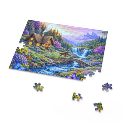 Scenic Mountain Cottage Jigsaw Puzzle — 120/252/500-Piece Nature Landscape Puzzle