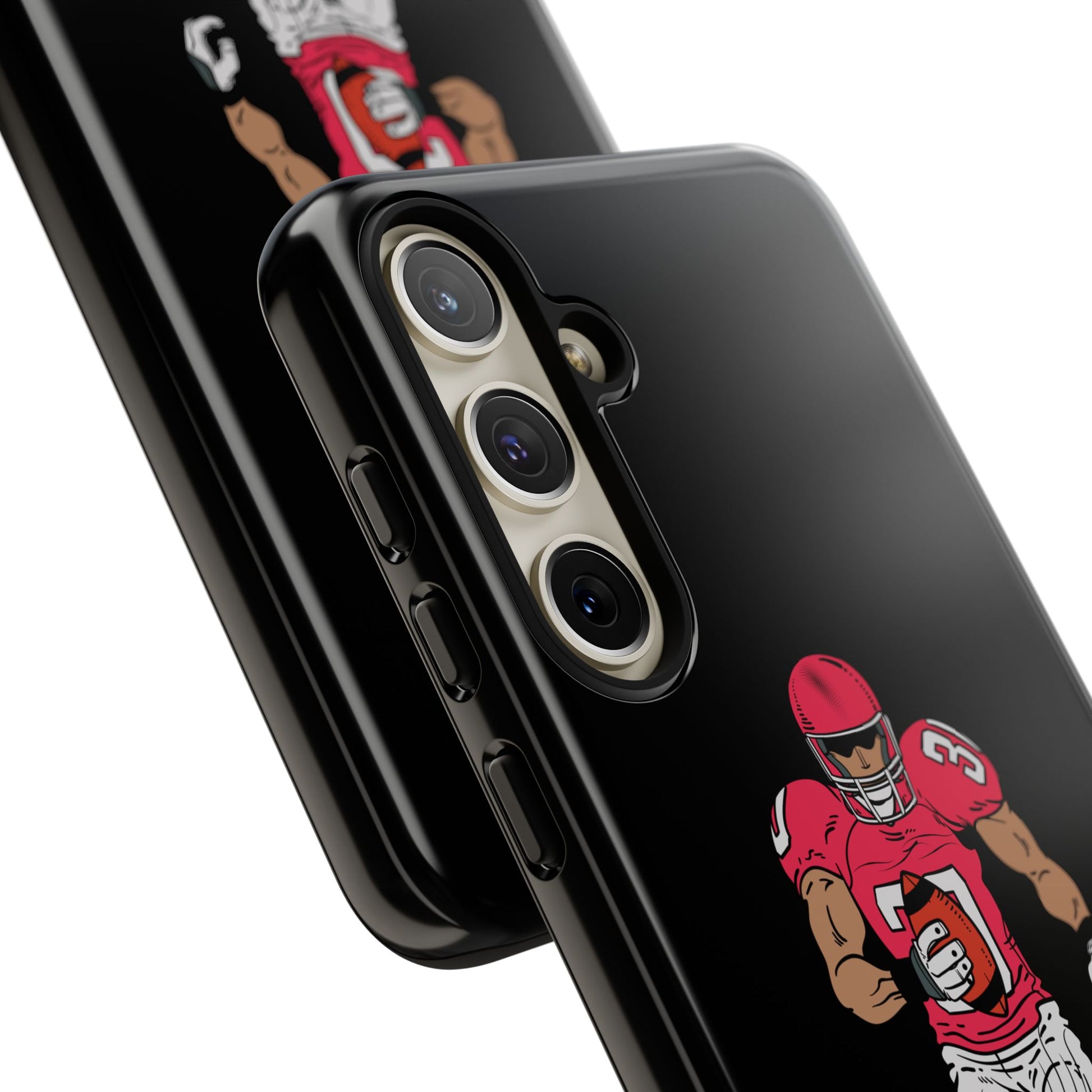 Black football player tough phone case for iPhone by Printify, featuring sports-themed design and rugged protective build.