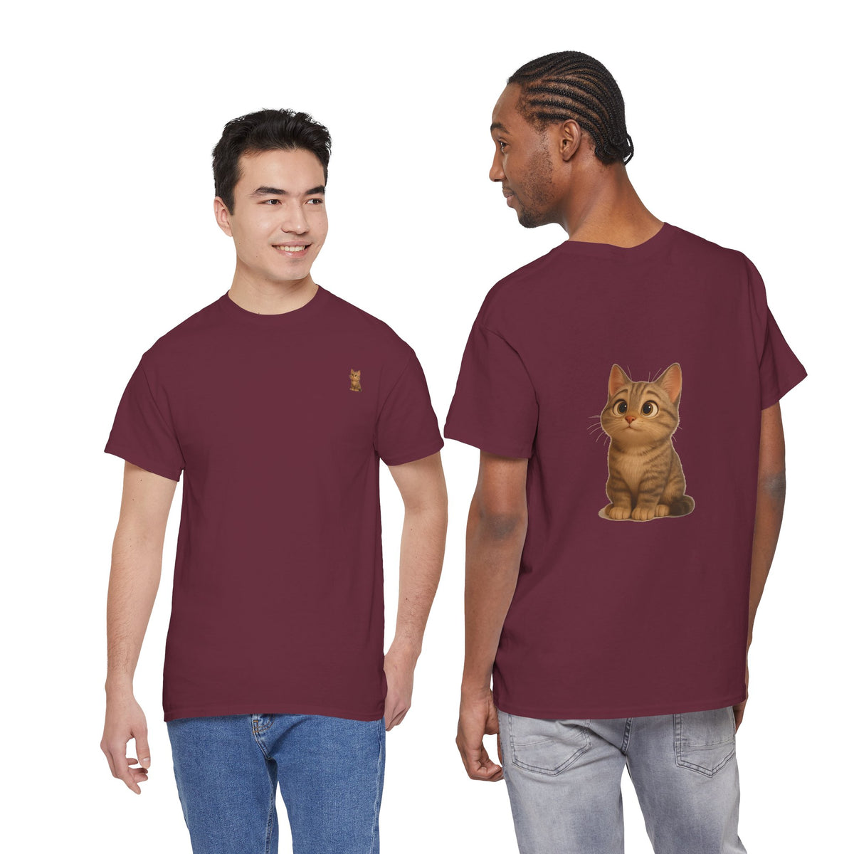 Brown kitten graphic T-shirt for cat lovers, featuring a cute feline design on a comfortable Printify T-shirt.