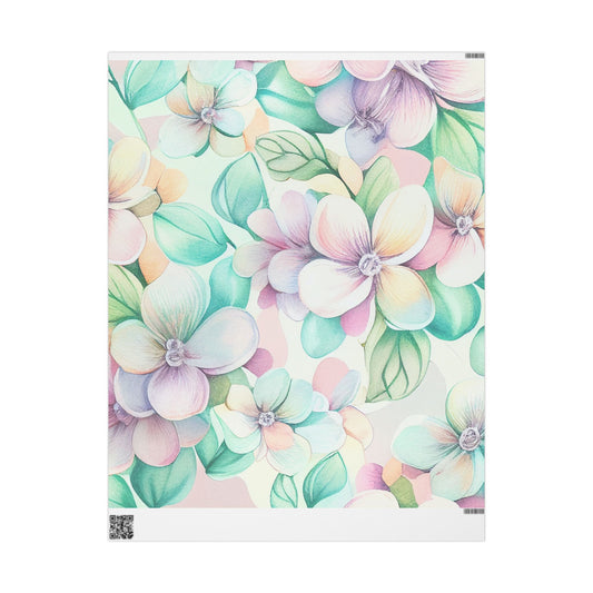 Floral Pastel Wrapping Paper Roll — Watercolor Hydrangea Gift Wrap